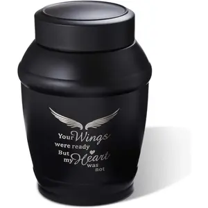 5.7 Inches Medium Size Urns for Human Ashes Adult Male,Black Angel Wings Cremation Decorative Urns for Adult Ashes