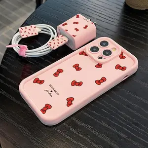 5-Piece and Bow Phone Case Set Accessories Plus Charger Head, Cable Protector, Storage Strap, Tpu Shockproof Case for iPhone 6/7/8/x/11/12/13/14/15/16, Perfect Gift for Girlfriend, Daughter, and Teens