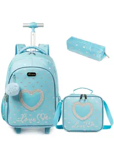 17-Inch Kids Rolling Backpack with Lunch Bag and Pencil Case, Durable Polyester, Multiple Compartments, Ideal for School and Travel