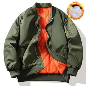Men'S Vintage-Inspired Thickened Bomber Jacket -  LongSleeve, Zip-Up, Casual Style with Pockets, Winter, Casual Outerwear | Vintage Bomber Jacket , Men Winter Jacket For Men High Quality, Men Winter Coat ForMen, Winter Jacket Men, Jacket For Men