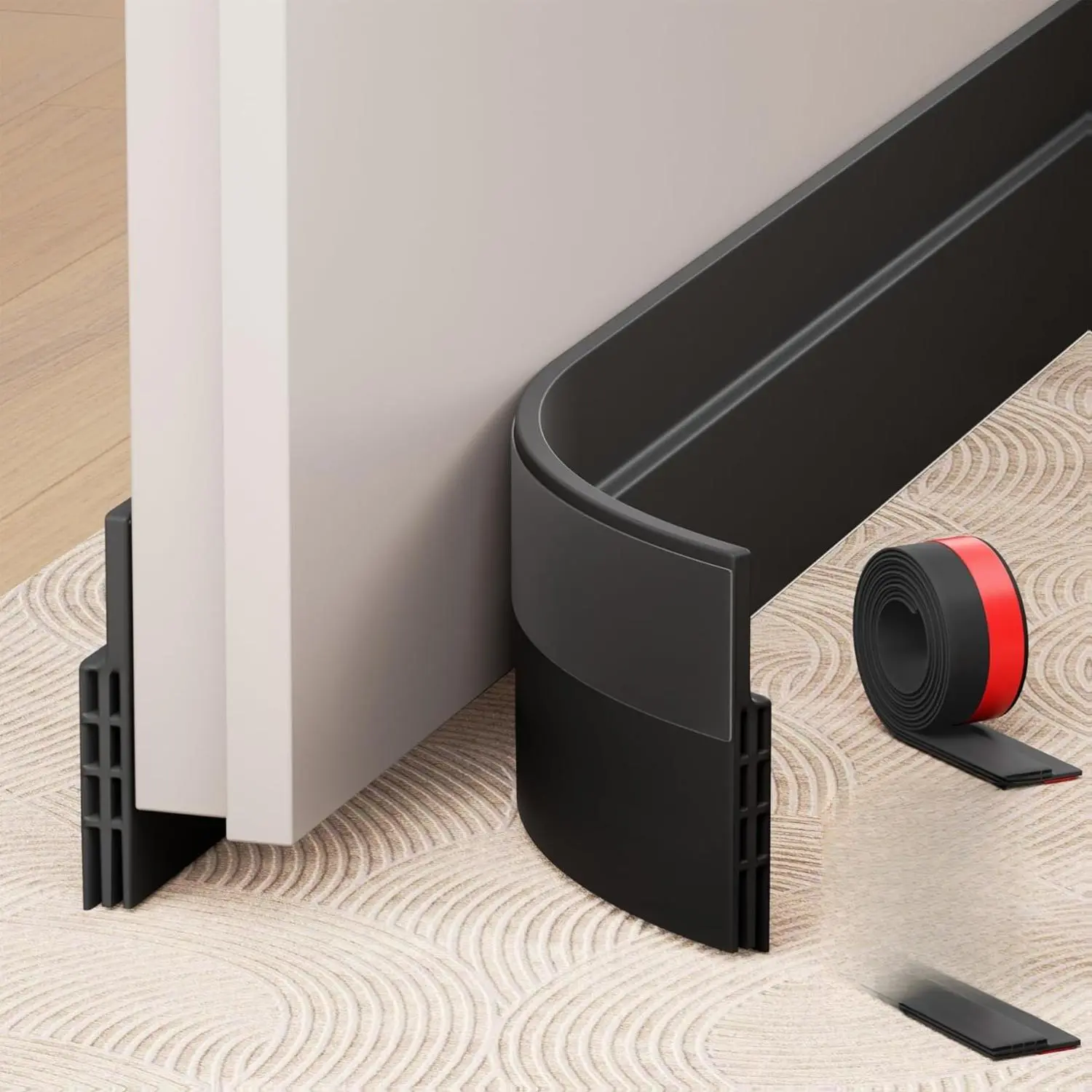 [New Deal] - 2 Pack Under Door Draft Stopper, Adjustable Door Sweep Anti-Collision Strong Adhesive Weather Stripping Tape Soundproof Draught Stoppers 2" W x 39" L, Black