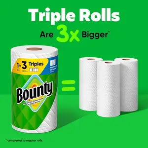 Bounty Paper Towels White | 6 Triple Rolls = 18 Regular Rolls | Ultra Absorbent & Strong Kitchen Tissue | Heavy Duty Cleaning Wipes | Household Essential