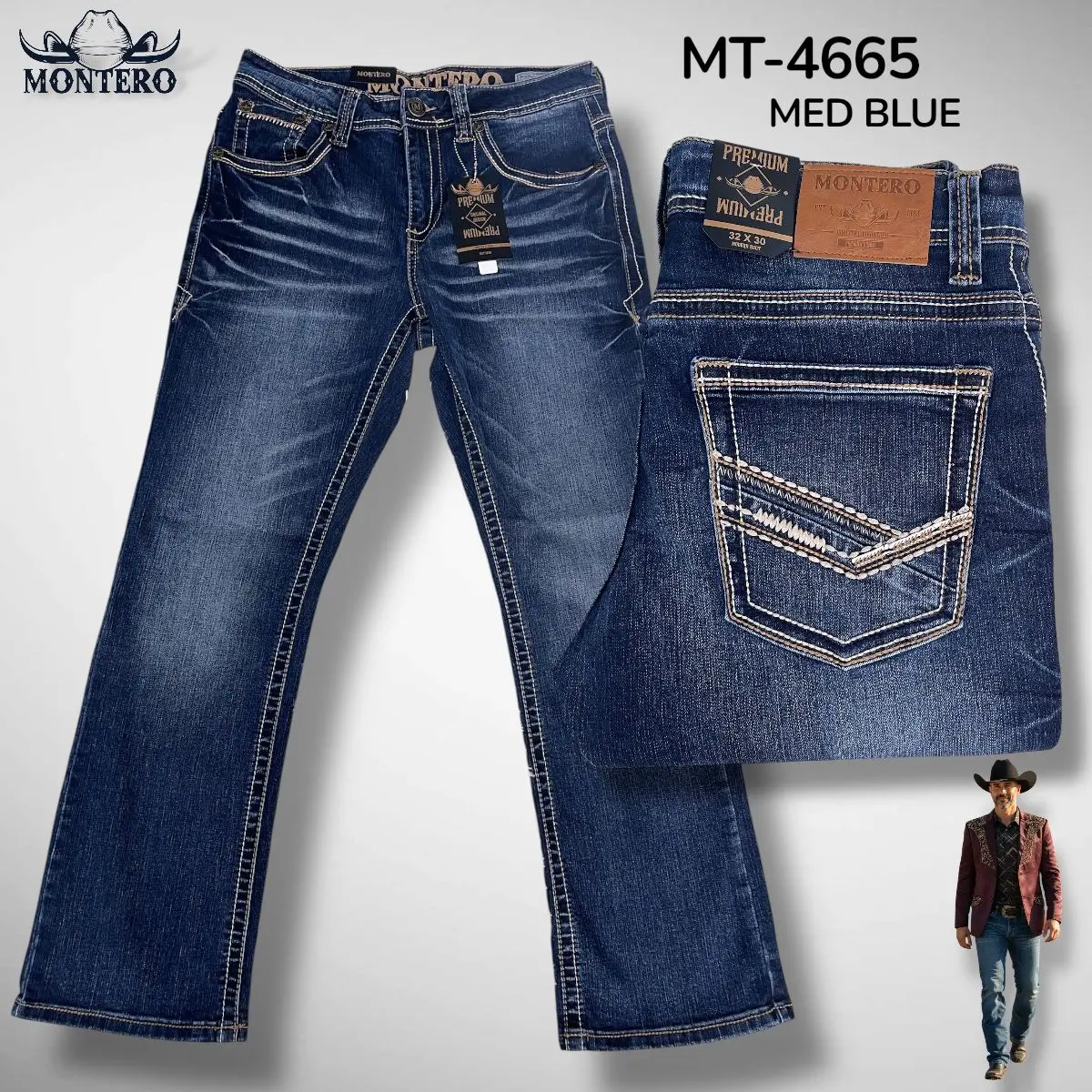 Montero Men's Blue Modern Boot Denim Jeans-MON 4665