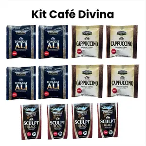Kit Café Divina - Tongkat Ali - Cappuccino - Sculpt Black Coffee - Coffee with 100% Organic Reishi Beverage Natural Ingredients