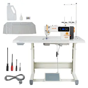 VEVOR Industrial Sewing Machine, 550W Lockstitch Sewing Machine Set with Servo Motor and Table Stand, Auto Thread Trimmer, 5000 SPM High Speed, Metal Frame, LCD Panel, LED Light, for Cotton, Denim