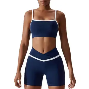 High Elastic Brand New Short Design Woman Yoga Two Piece Sport Suit Tummy Control Gym Set