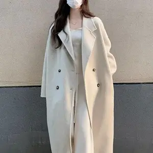 Women's Mid-Length Woolen Double-Breasted Trench Coat for Autumn and Winter Student  Straight Loose Over-the-Knee Lazy  pink festive style pullover lightweight sweater shirt Oversized Sherpa Hoodie open front vacation clothing everyday fashion bow print