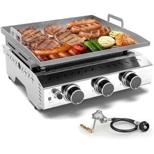 R.W.FLAME Portable Propane Griddle, Tabletop Portable Propane Gas Grill,Stainless Steel Flat Top Grill, Outdoor Cooking for Tailgating, Camping, RVs, BBQ, Patio, Silver