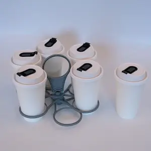 Portable Folding Rotating Party Wine Glass Coffee Cup Holder, 6 Slots Organized Plastic Handheld Drink Carrier, Beverage Utensil, Travel-Friendly Design, Foldable