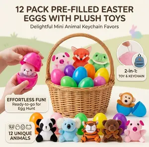 Pre-filled Easter eggs with mini plush animal toys | 3-inch colorful plastic eggs with animal keychains | Easter basket stuffers, egg hunt prizes, and party favors for kids (boys and girls)