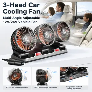 Car Fan 360° Adjustable 3 Head Air Fan Automotive Electric Fan USB/12V/24V Fan 2 Speeds Car Silent Fan For Home Desk Office&Car