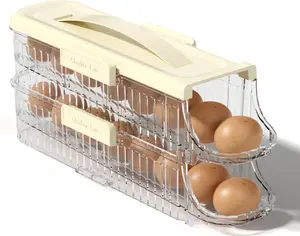 Egg Holder for Fridge Automatic Rolling, Egg Storager Container Organizer Dispenser for Refrigerator Stackable Removable Inner Tray, Egg Accessories (Clear, 1 Row-2 Tiers)