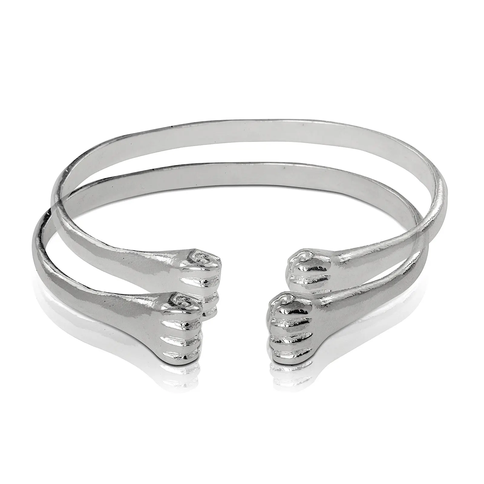 Better Jewelry .925 Sterling Silver Flat Bangles - 5mm Wide, 2mm Thick, West Indian Style with Fist Ends, 1 Pair for Adults, 5 Mm Wide