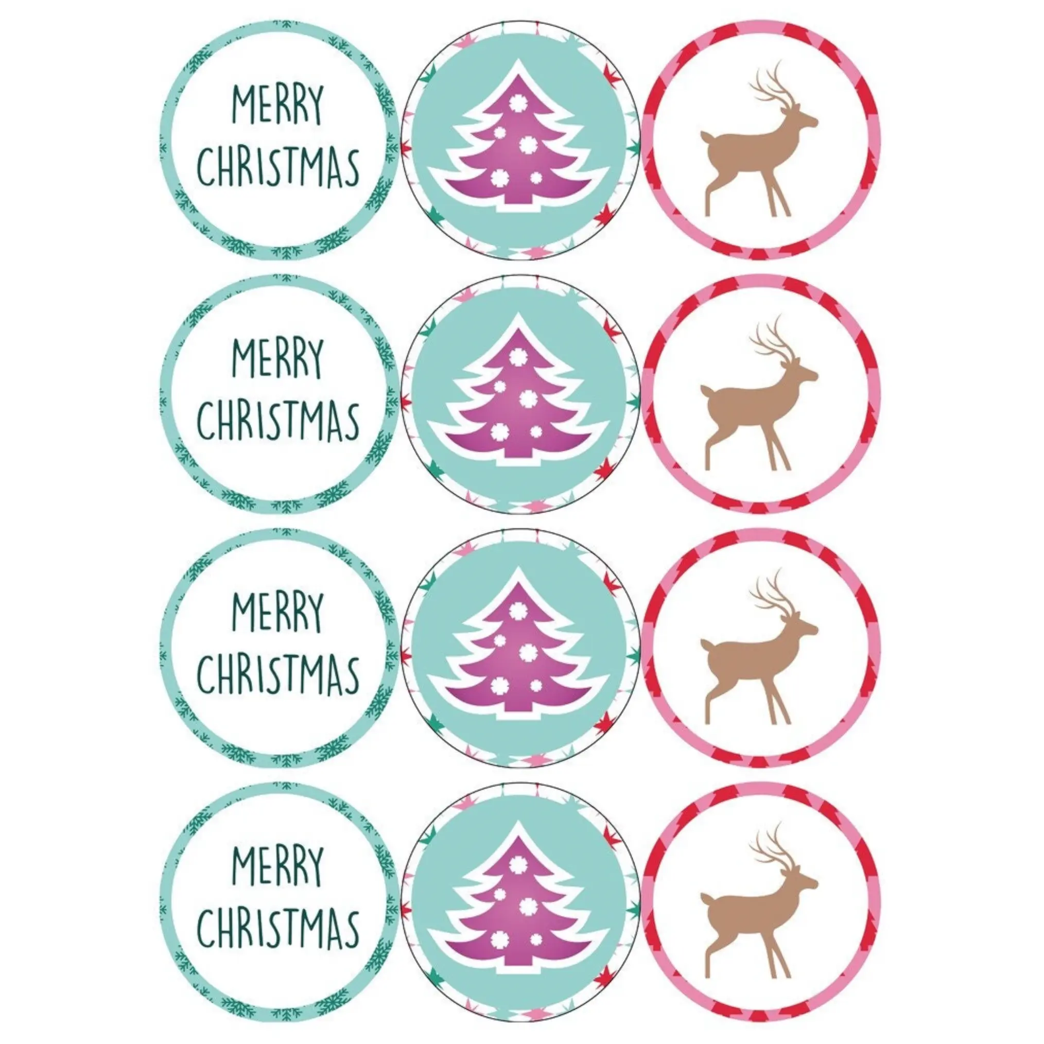 12-Piece Multi-Size Pre-Cut Wafer Paper Edible Images - Cake Decor Photo Ornaments for Desserts, Drink Toppers, Pink Christmas Festive & Party Supplies (Size Selectable)