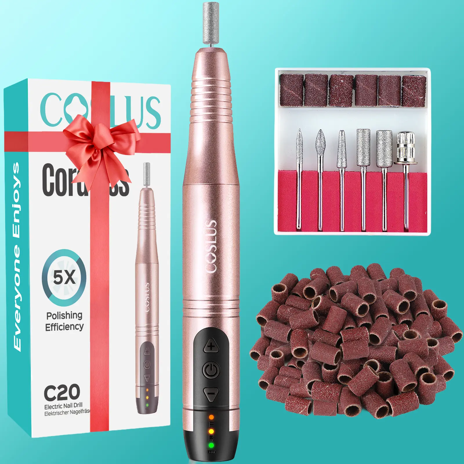 COSLUS C20 Lightweight Cordless nail drill l Kit,Pro Electric Nail File - Wireless, Rechargeable, 6-Hour Battery, Low Noise & Heat,Perfect for Gel & Powder Nails,All Accessories Included for Home & Salon DIY Manicure/Pedicure,backtoschool home essentials