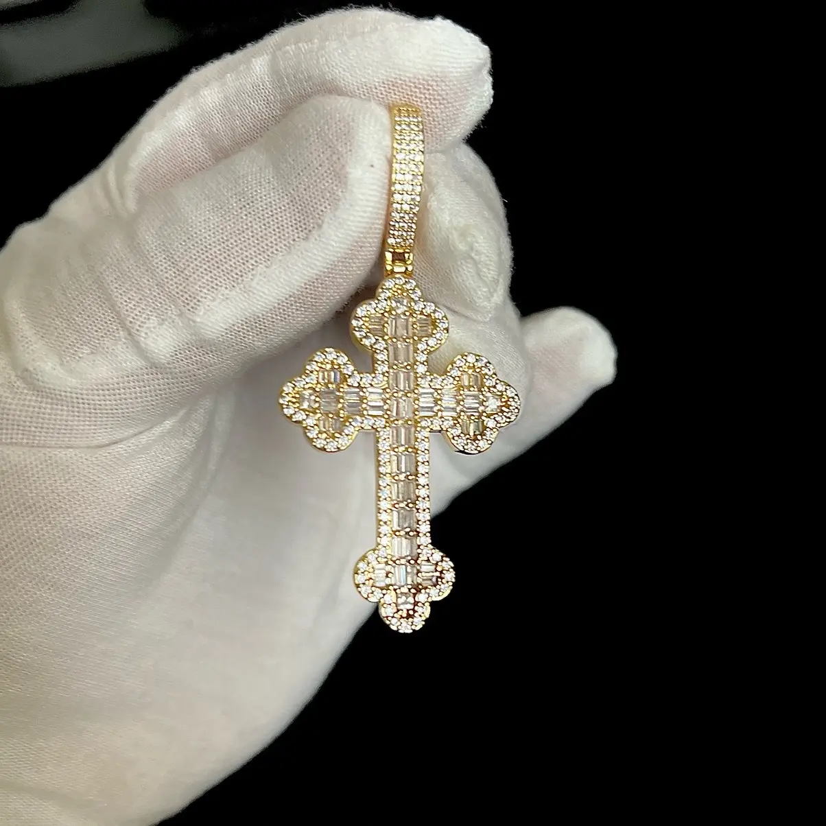 14k Baguette Cross Pendant