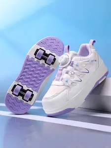 A pair of children's sports shoes, girls' style, roller skates with detachable wheels on the sole, suitable for both walking and skating, dual-purpose shoes, Skater Sneakers Trainer Shoes