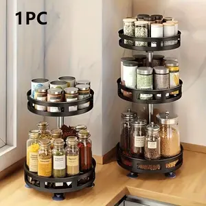 2/3-Tier Multipurpose Rotating Organizer: Space-Saving Kitchen Storage for Tableware, Makeup, and Spices - Non-Slip, Adjustable Height, and Metal Construction Adjustable Metal Racks Adjustable Shelf Rack Multifunctional Storage Shelf
