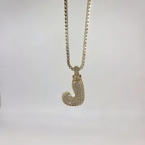 Bubble Letter Initial Necklace With a Box Chain