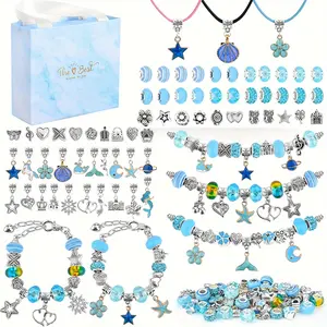 121 Charm Bracelet Set, Jewelry Making Set with Bracelets, Charm, Jewelry Making, and DIY Crafts with Blue Gift Boxes Halloween Gifts Christmas Gifts