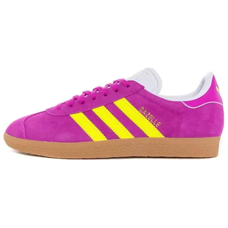 Adidas Women's Gazelle 'Purple Burst Solar Yellow' Suede Upper Lifestyle Sneaker - Female Low Profile Design, Bold Colors, Gum Sole for Everyday Wear