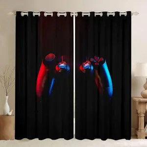 Gaming Curtains for Boys Bedroom Boys Girls Gamer Room Decor Curtain 42W x 84L Inches Teens Black and Red Video Game Controller Window Treatments Drapes with Grommets 2 Panels Set