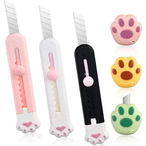 6 Pcs Cute Box Cutter Paw Box Cutter Kawaii Cat Retractable Letter Opener Adorable Tiny Paper Cutter Mini Art Utility Knives Portable Carton Cardboard Cutter with Hole Smooth Mechanism for Office Home