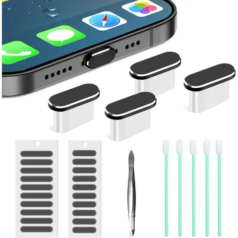 Aluminum+Plastic 4-Pack Universal USB-C Port Protectors with Acrylic Dustproof All-Purpose Covers, Moisture Shield, Easy Installation & Removal for iPhone 15-16, Samsung Galaxy S24-S20/Note/A Series & USB-C Devices