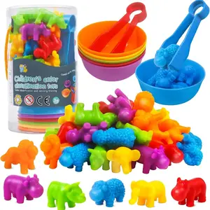 Counting Animal Toys Matching Game with Sorting Bowls, Preschool Learning Activities, Montessori Sensory Fine Motor Toys Set for Math Color Sorting, Shape Sorter