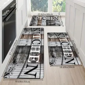 Classic Dark Wood Grain Kitchen Mat, High Resilient Memory Foam Absorbent Non-Slip Rug, Suitable for Kitchen Bathroom Hallway Entrance Restaurant