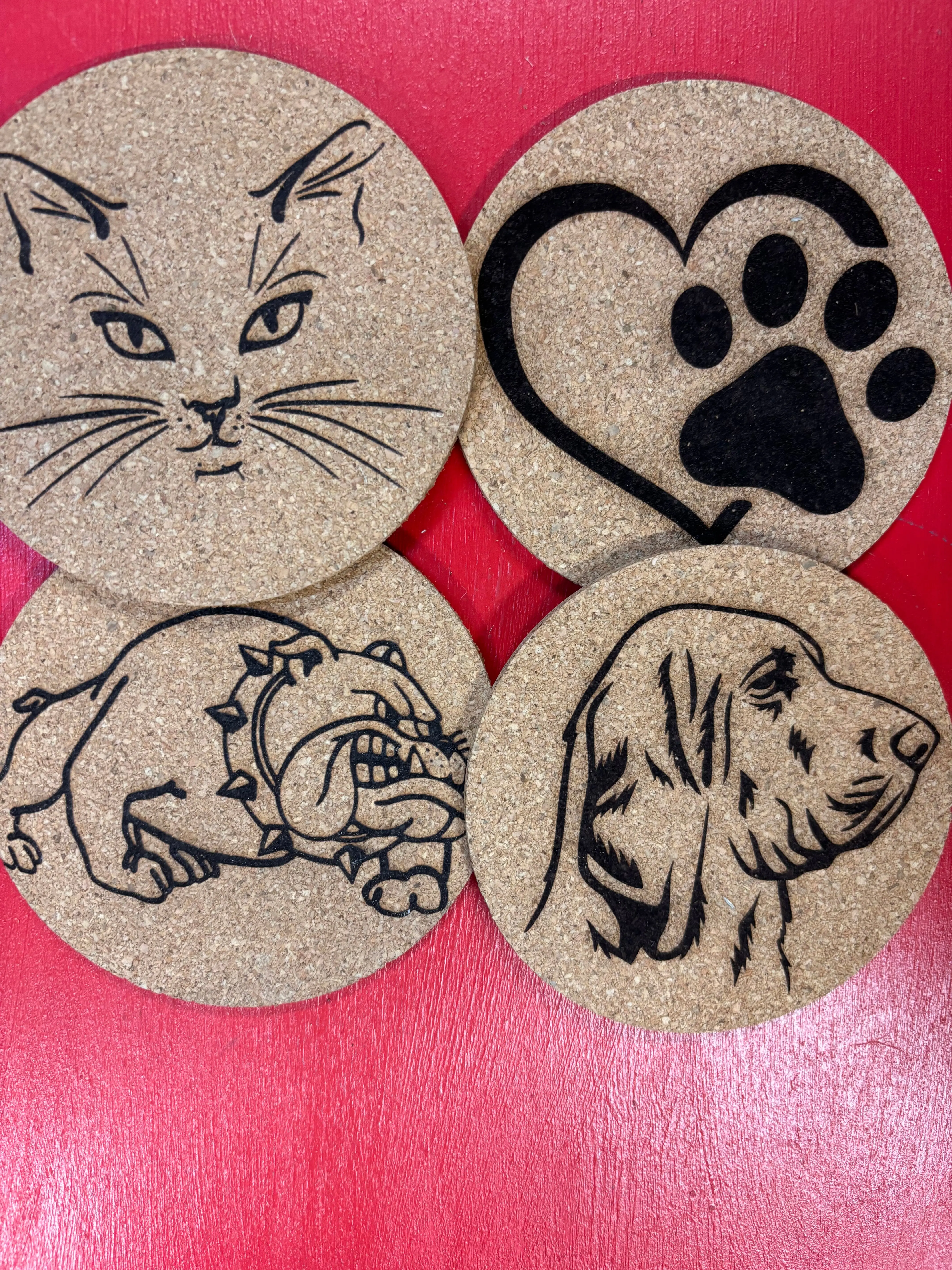 Cork Coasters Set of 4 Pets Cats Dogs