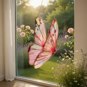 Pink Butterfly Acrylic Suncatcher, Iridescent Butterfly Window Hanging