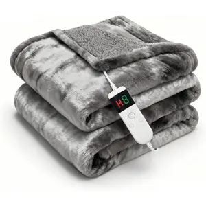 Electric Heated Blanket Throw 50''x60'' Faux Fur Heating Blanket 10 Heating Settings, 1-8h Timer & Overheat Protection, Machine Washable, Soft Flannel and Sherpa Full Body Warmth