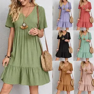 Spring 2025 new fashion trend women's dress loose casual short sleeved waist flowing dress mid  twenties  outfits drop  waist  dress Women's Elegant Loose Midi Dress