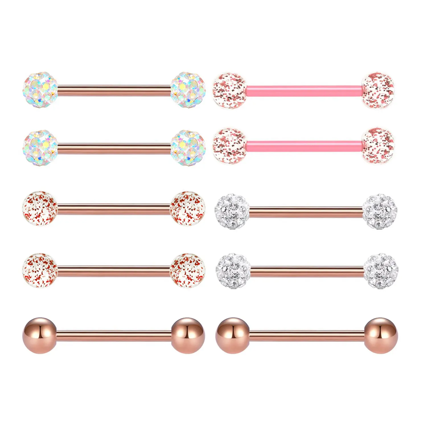 OIDEA 10PCS 14G 316L Stainless Steel Barbell Nipple Piercing Jewelry Set - 16mm/5/8in Crystal Ball Body Piercing with Rhinestone Ends, Rose Gold Option, Rose Gold Crystal Ball Jewelry, Rose Gold Jewelry summerwins
