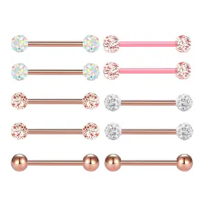 10PCS 14G Barbell Body Jewelry Set, 316L Stainless Steel Nipple Tongue Rings with Rhinestone Ball Ends, 16mm 5/8in