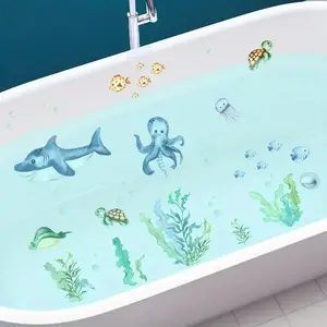 6 Piece Pack Non-Slip Bathtub Stickers, Shark Algae Octopus Patterns, Waterproof Matte Bath Tub Decals, Bathroom Safety Decorations
