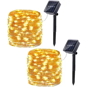 Solar String Lights Outdoor - 2 Pack Total 66ft 200LED Waterproof Solar Fairy Lights 8 Modes Twinkle Lights for Patio, Garden, Yard, Party, Wedding, Tree Decoration (Warm White)