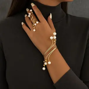 Gold Pearl Duo Set – Stacked Pearl Ring & Statement Bangle, Layered Luxe Jewelry for Women by IRAMAT