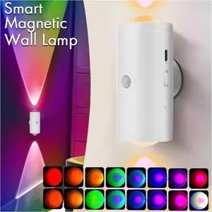 Dual-Head Cat Eye LED Motion Sensor Wall Light,USB Rechargeable Light,Magnetic Night Lamp,RGB 8-Color Gradient, 4 Lighting Modes,Bedroom usb type-c charging for Wardrobe Hallway Staircase