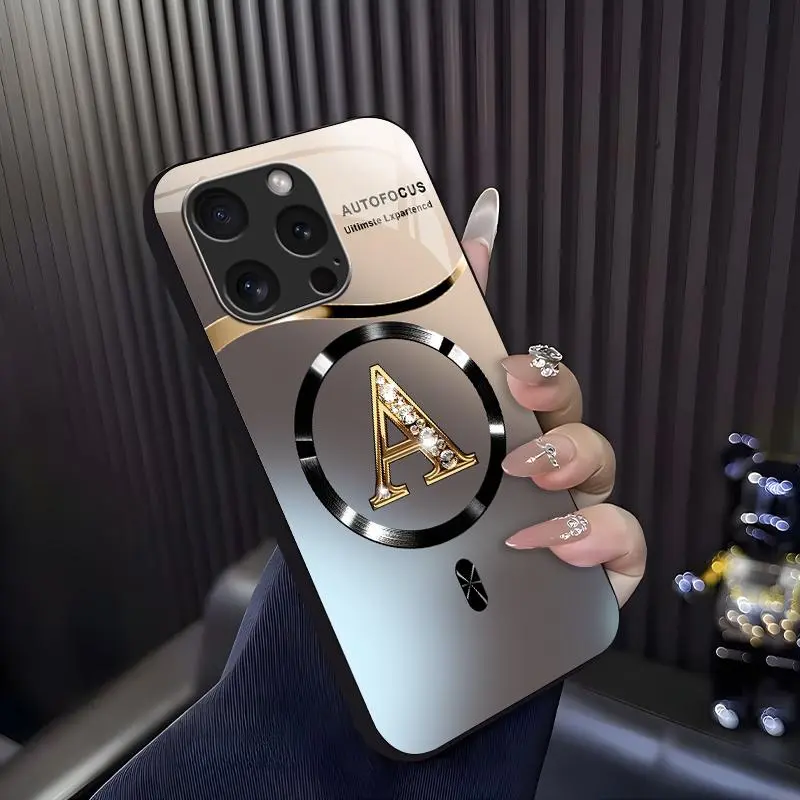 Suitable for [iPhone 16 Pro Max] high-end MagSafe phone case🥰, Luxury Gradient Bling Rhinestone Letter Magnetic Case Choose from all 26 letters—featuring a sophisticated, minimalist design 952