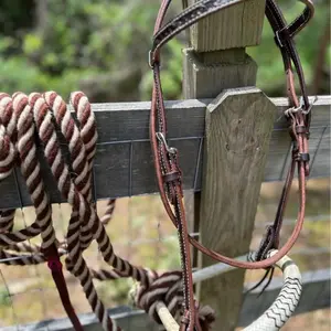 Complete Bitless Hackamore Rawhide Bosal Horse Size Set Mohair Mecate Rein