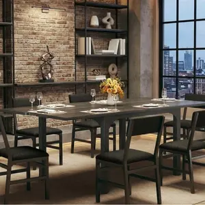 7-Piece Dining Table Set for 4-6, Extendable Kitchen Table Cushion Chairs Set of 6 with 6 Chairs, Rectangle Dining Table with Metal Frame & MDF Board, Folding for Small Apartment Saving Space,Grey Oak