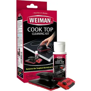 Weiman 2 oz. Glass Cook Top Cleaning Kit Household, Glass Cooktop Cleaner, Ceramic Stove Top Cleaner Kit, Burned-On Food Remover, Heavy-Duty Cooktop Cleaner, Weiman Cleaner Polish, Glass Stove Top Scraper, Cooktop Scrubbing Pad, No-Scratch Cleaning.