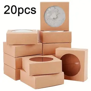 20-Pack Elegant Kraft Gift Boxes, Foldable Square Design, Transparent Window, Ideal for Jewelry Display, Weddings, Birthdays, Parties, Travel Essentials