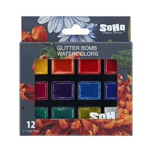 Soho Urban Artist Glitter Watercolors for Mixed-Media Art - 12 Ultra-Sparkly Semi-Moist Colors Soft Pastel Collectibles