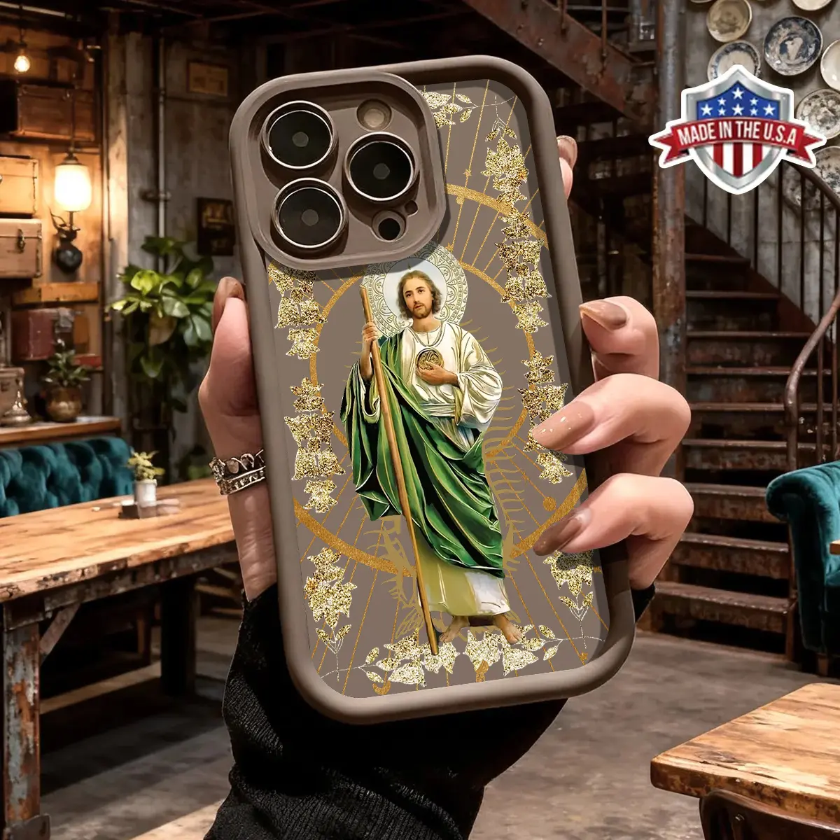 St. Jude Pattern Soft TPU Phone Case for iPhone 11-17 Pro Max Plus Air, Shockproof Durable Smartphone-Cellphone Handheld Devices Protection Cover, San Judas Holiday Birthday Gift for Hot Girl Style Fashion Enthusiasts