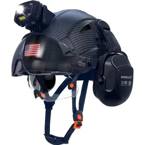 Safety Helmet with Headlight & Visor, Vented Hard Hat with Adjustable Ear Muffs, Shockproof ABS Construction for Work & Construction
