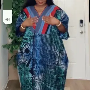 Brocade Batik with Aso Oke Trim - Traditional Design in Blue and Red Stripes