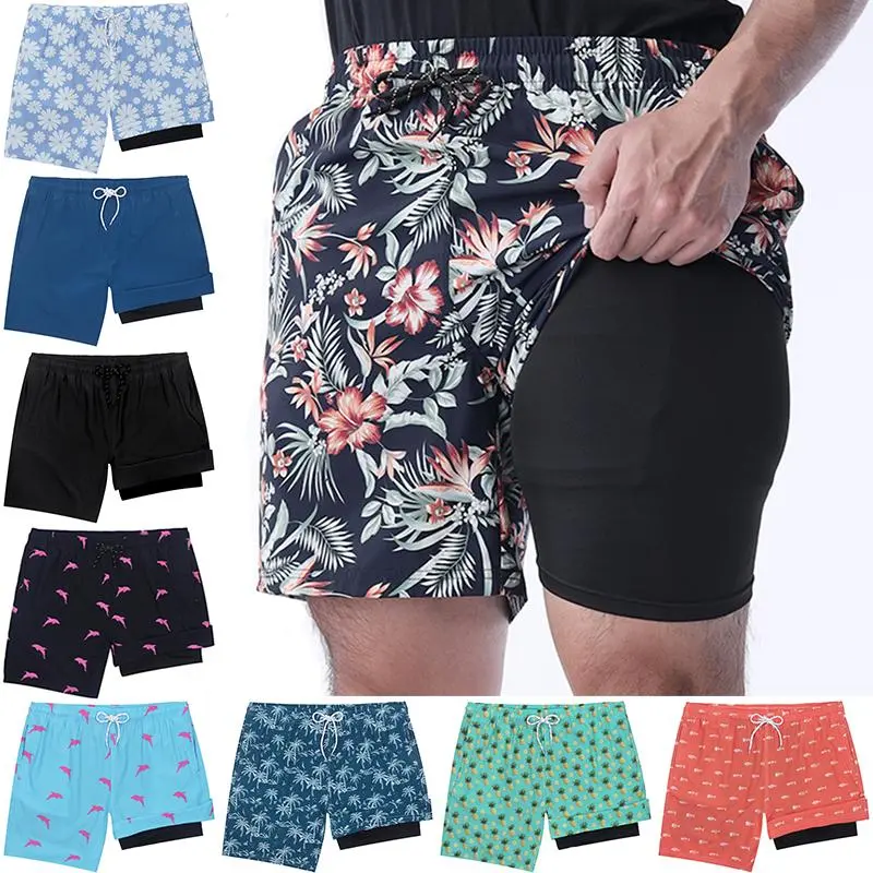 Mens Swim Trunks Vintage Floral Quick Dry Beach Shorts Bathing Suit with Mesh Lining